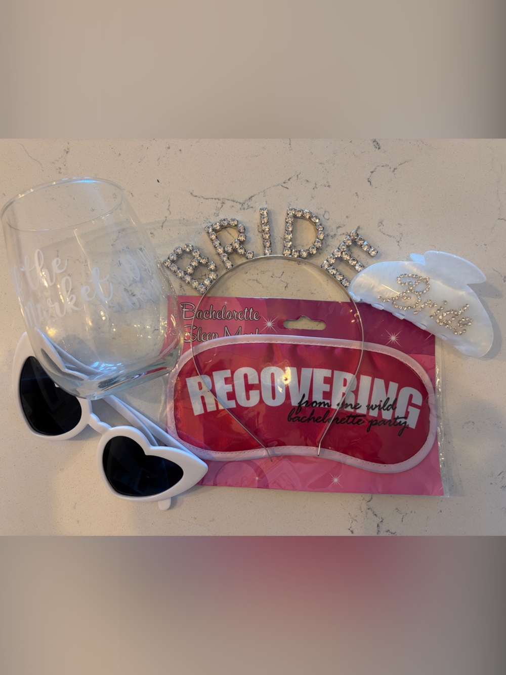 BRIDE Rhinestone Headband & Recovering Pink Eye Mask - Bachelorette Party Set